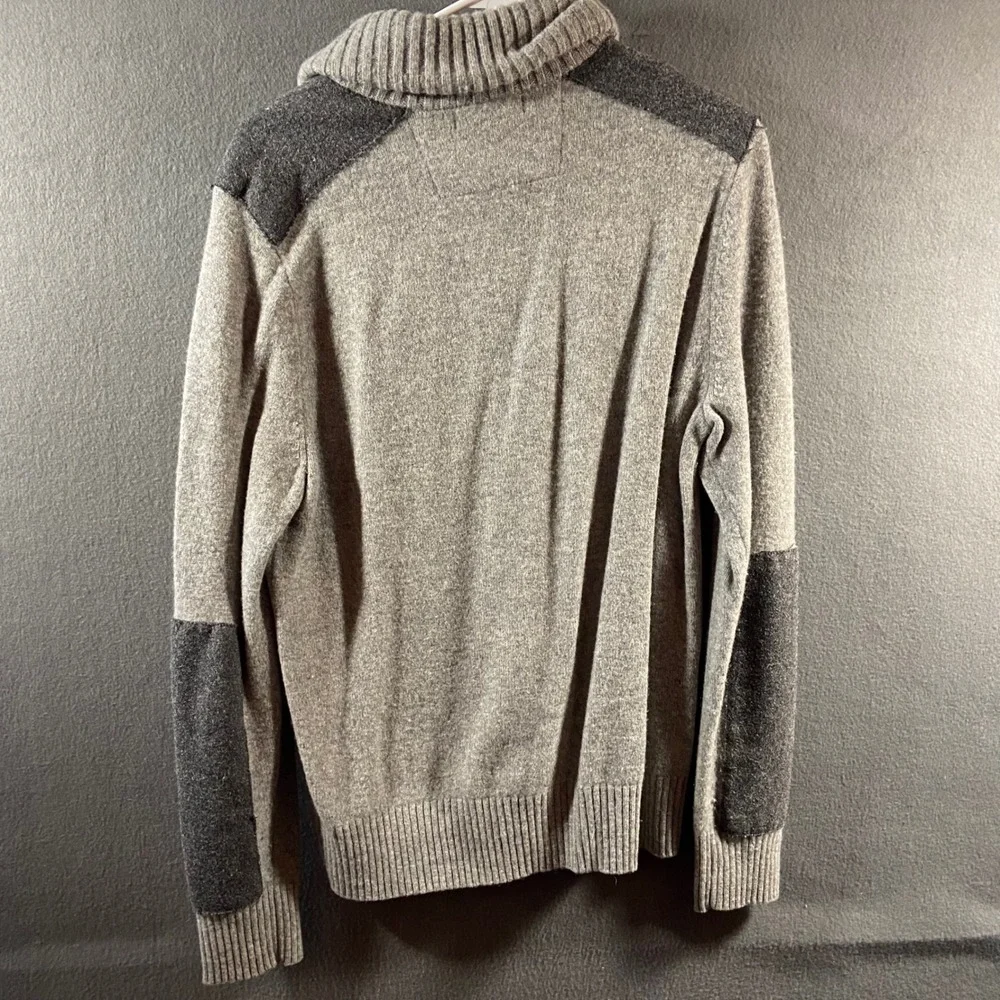 Banana Republic men merino wool Sweater medium gray Elbow Patch Grey minimalist